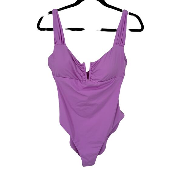Becca Shirred v wire one piece swimsuit light purple size Medium M - Picture 2 of 7